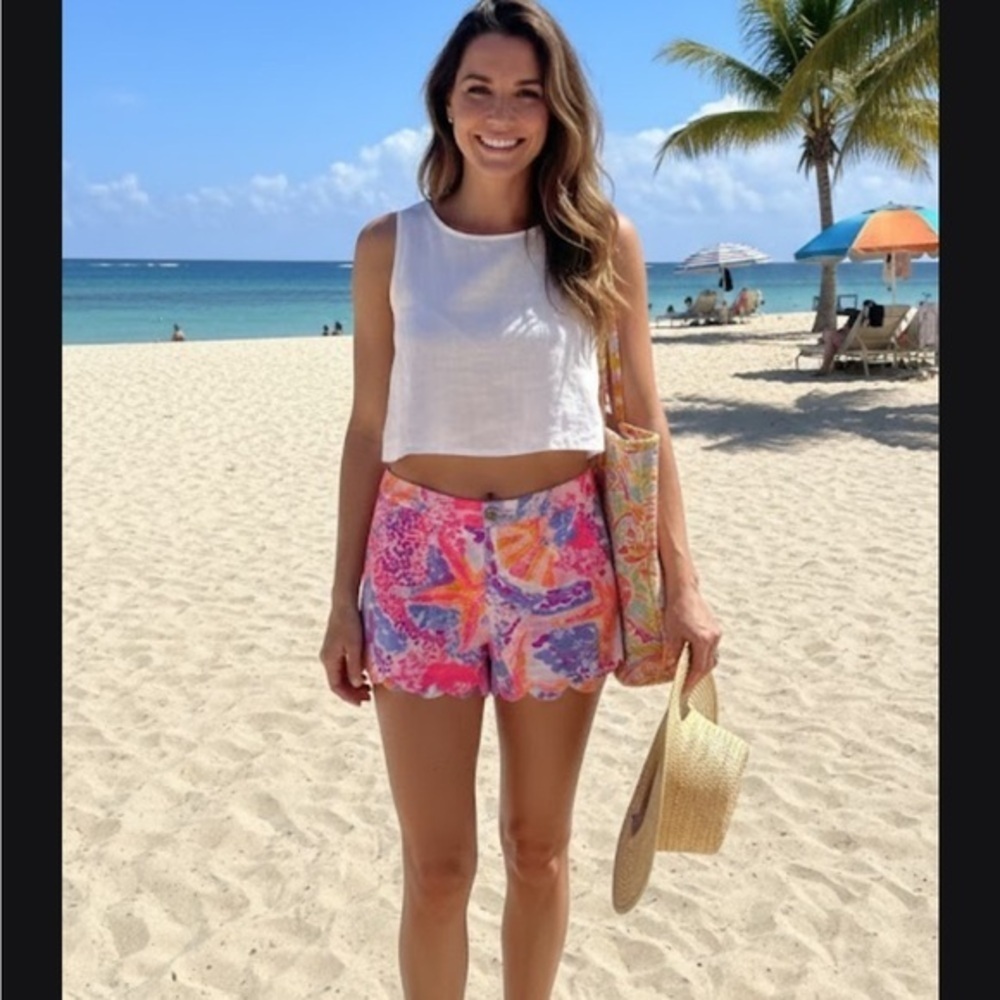 Lilly Pulitzer Pink and Purple High Waist Scalloped Shorts